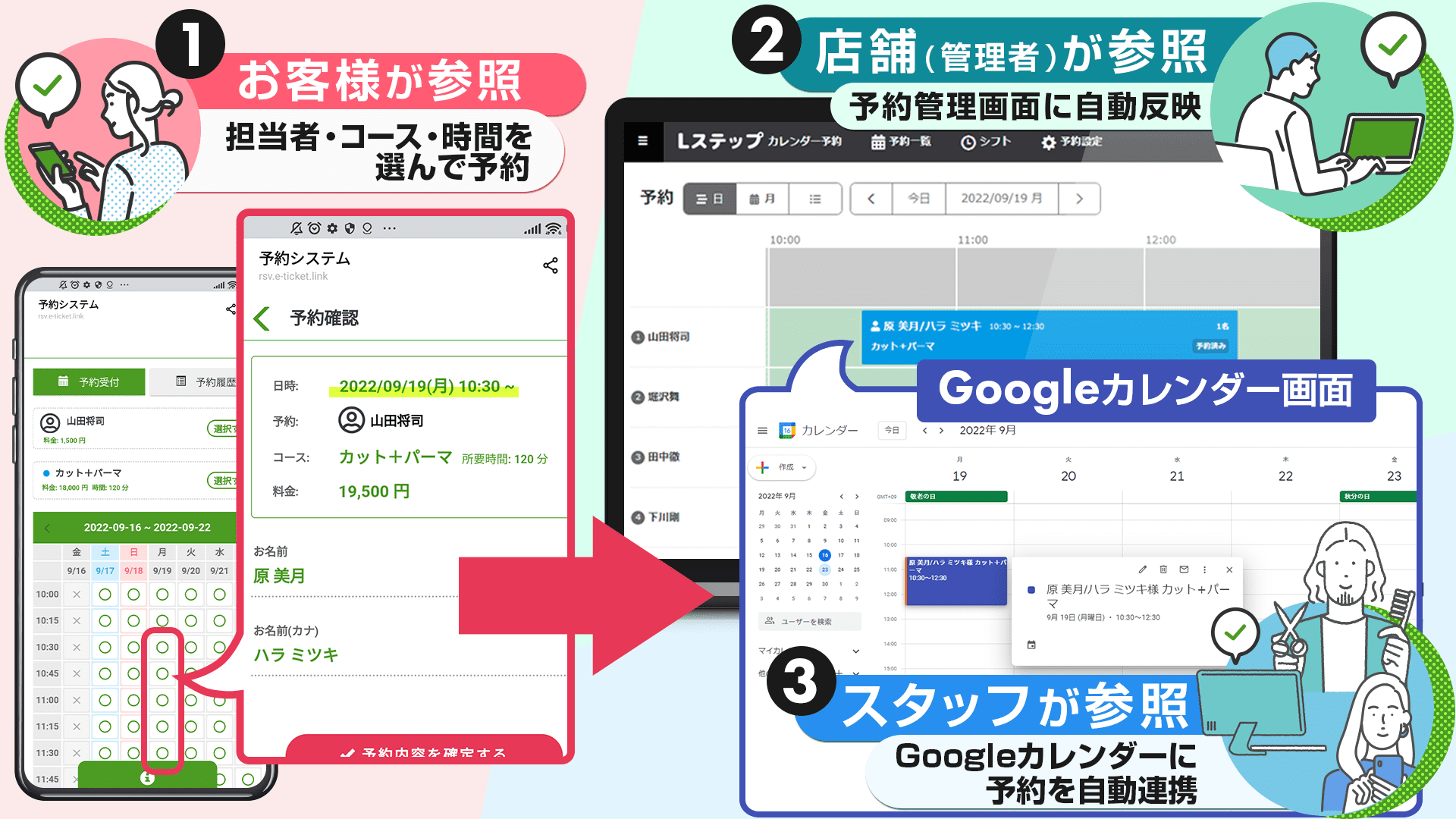 お客さんのご予約がGoogleカレンダーに自動反映される予約連携機能