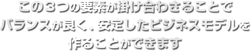 この３つの要素が掛け合わさることでバランスが良く、安定したビジネスモデルを作ることができます