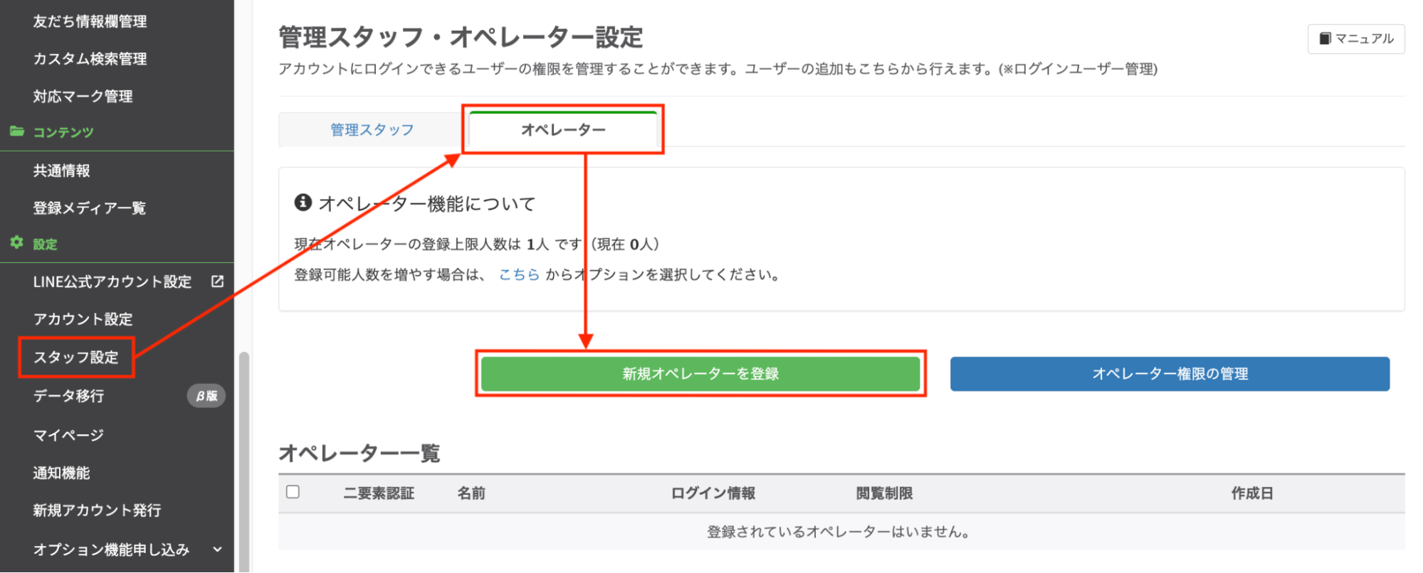 新規オペレーターを登録