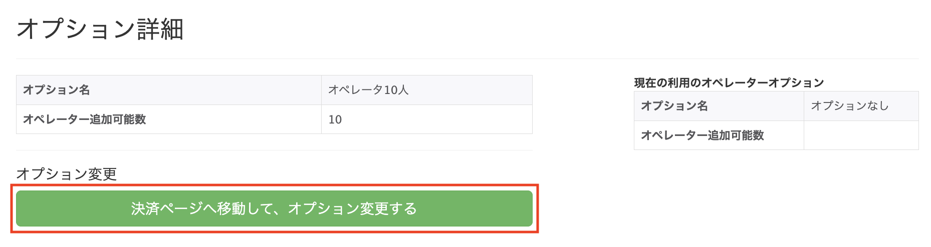 決済ページへ移動して、オプション変更