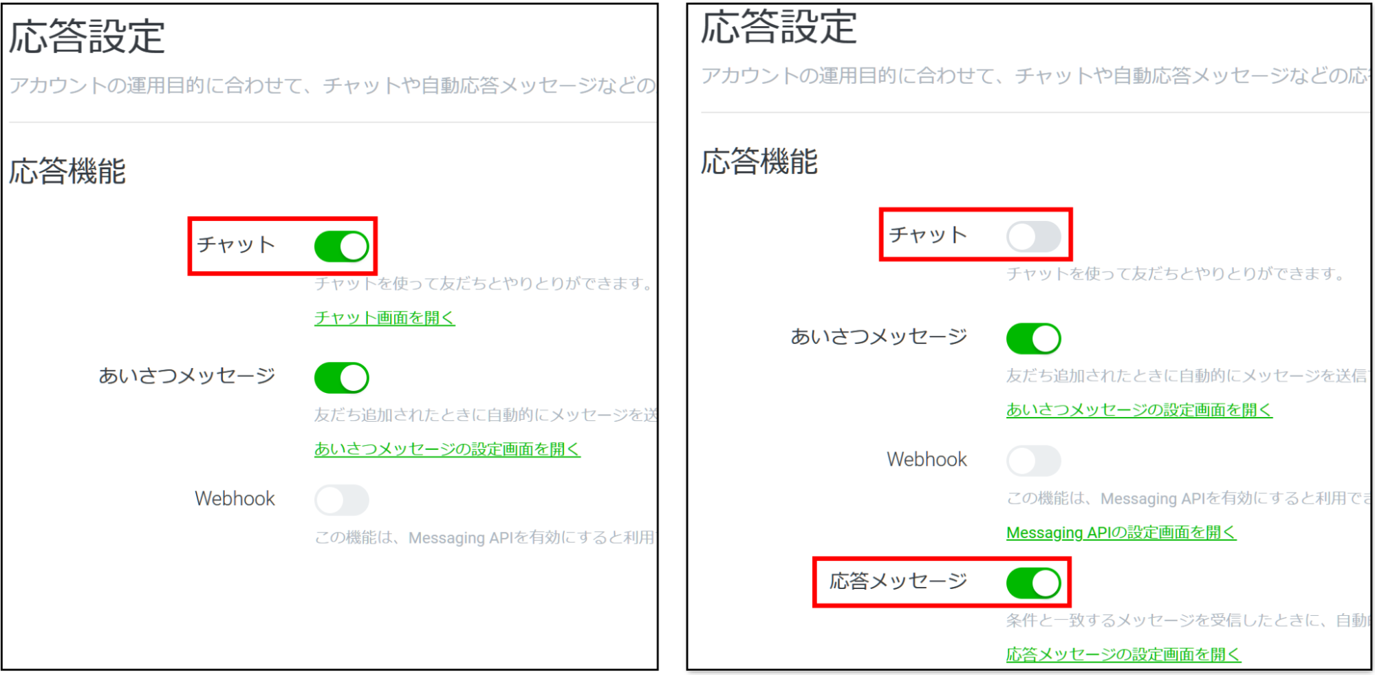 LINE公式アカウント 応答設定 応答メッセージ