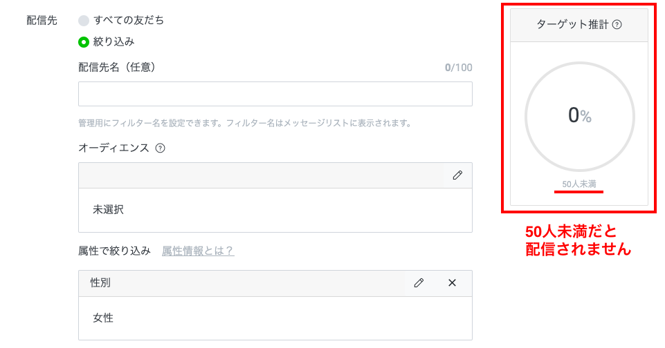 ターゲットリーチ数 50人未満