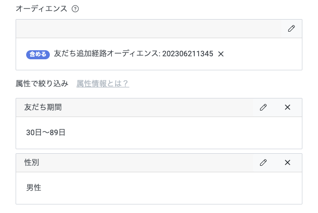 細かいオーディエンスと属性設定の画面
