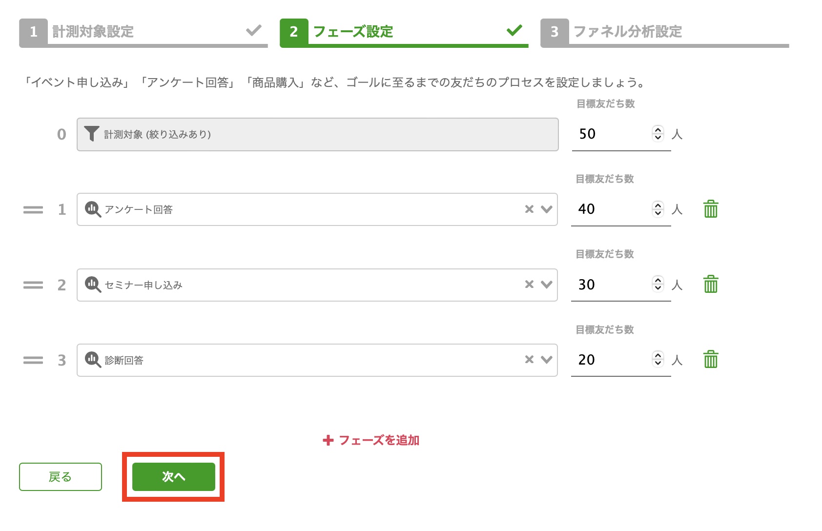 Lステップ　ファネル分析　統計画面 