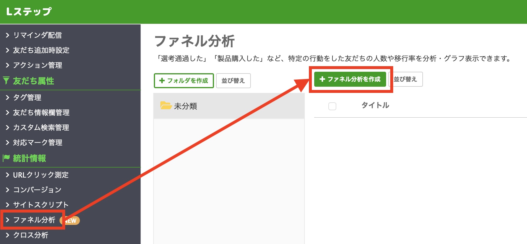 Lステップ　ファネル分析設定の図