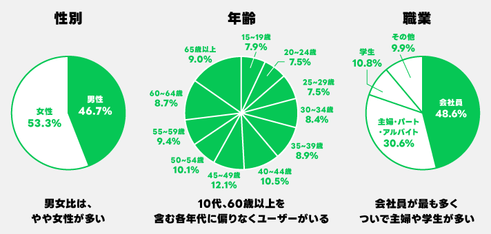 性別 年齢 職業の円グラフ 