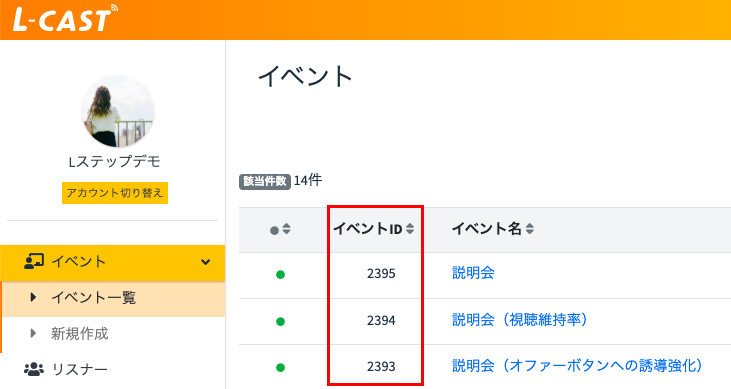 Lキャストの管理画面