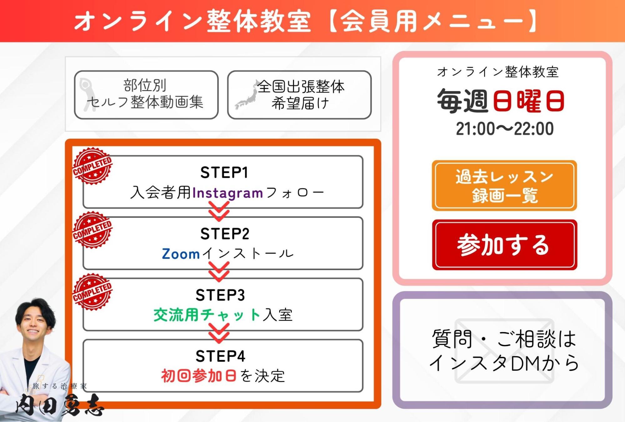 オンライン整体教室　会員用メニュー