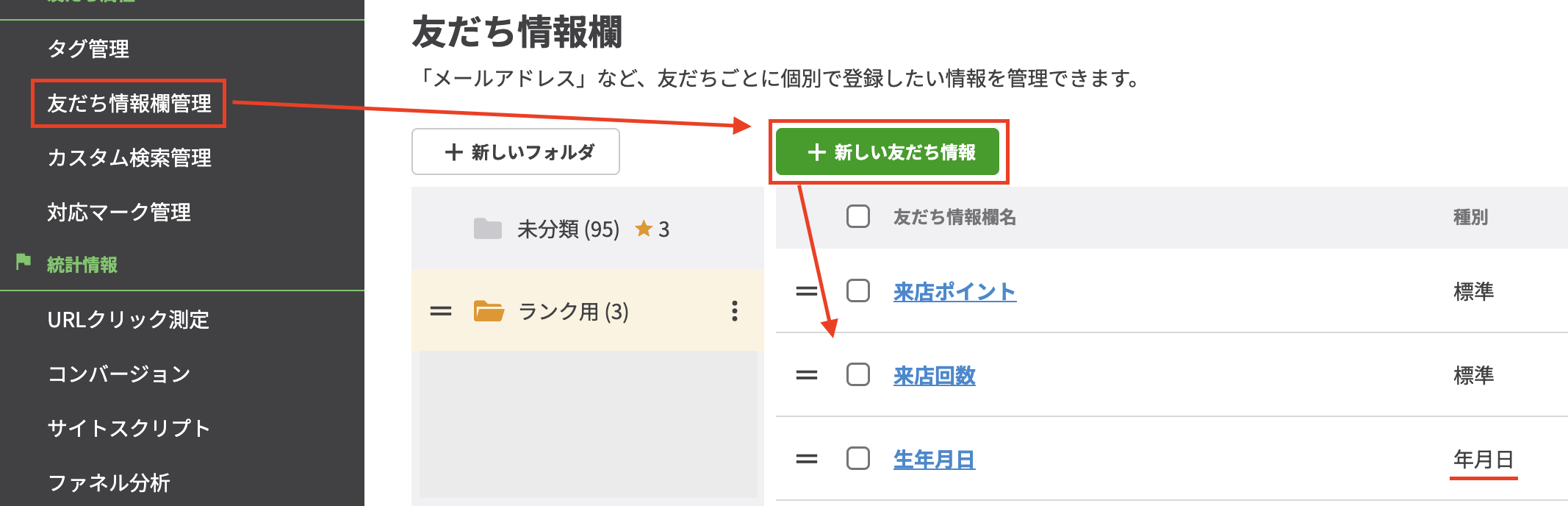 友だち情報欄の作成手順