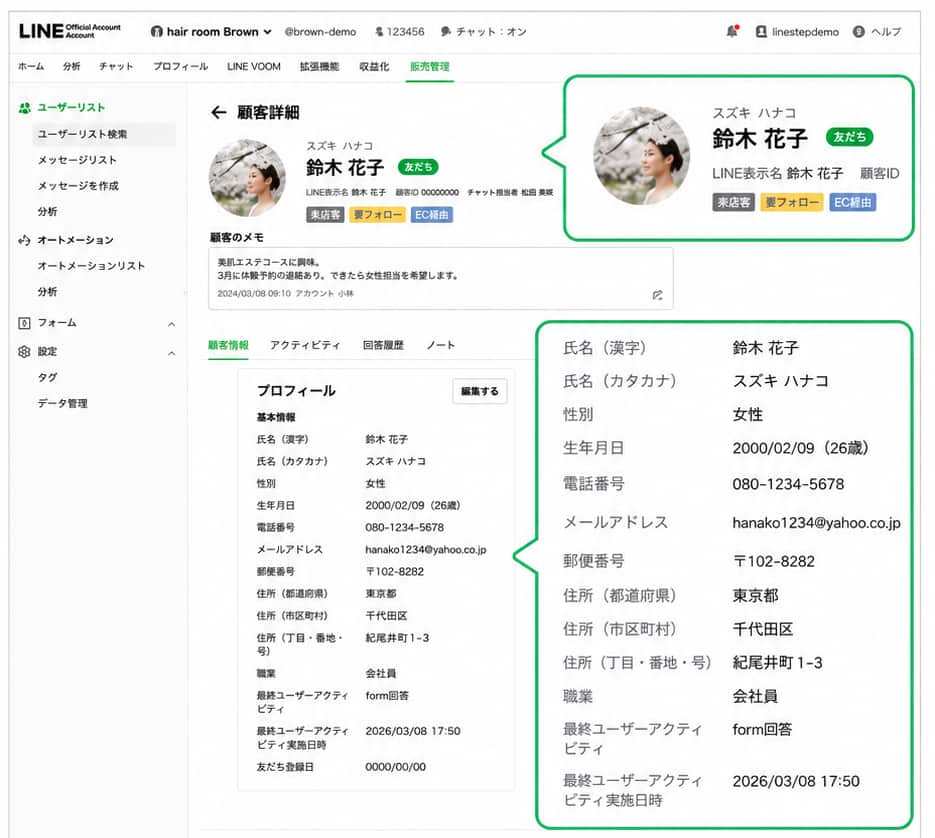 メールアドレスなどのプロフィール情報