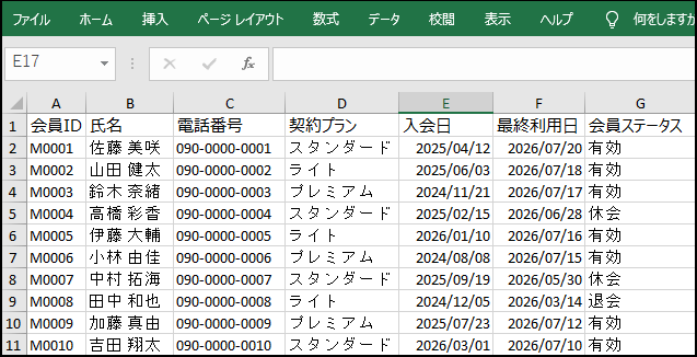 管理する項目