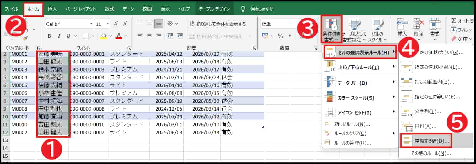 重複チェック