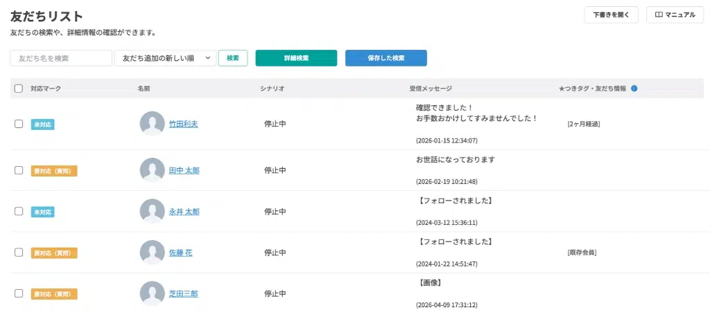 LinyHRの友だちリスト画面