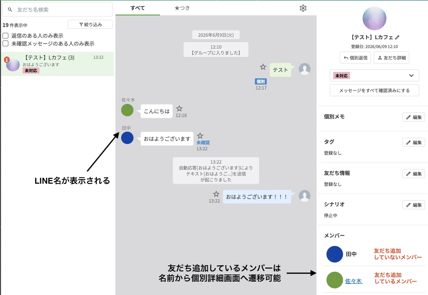 グループトークメンバーの表示画面